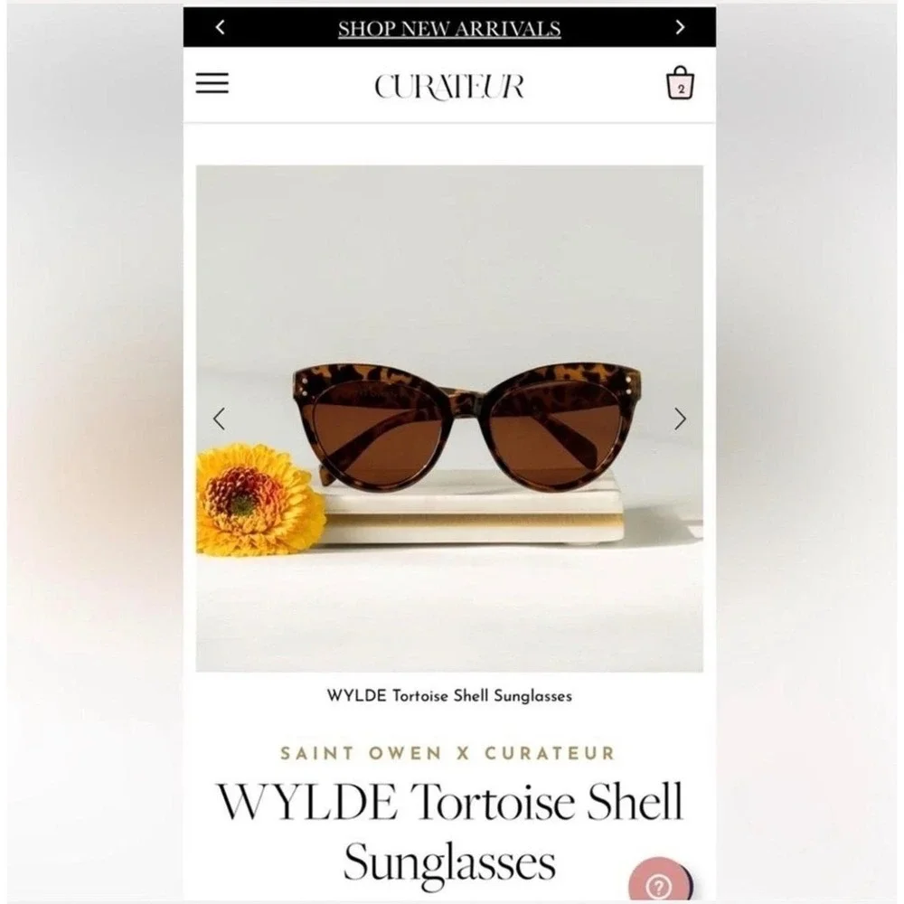 NEW Saint Owen x Curateur Sunglasses Tortoise Cat Eye Brown Lens Women's Retro